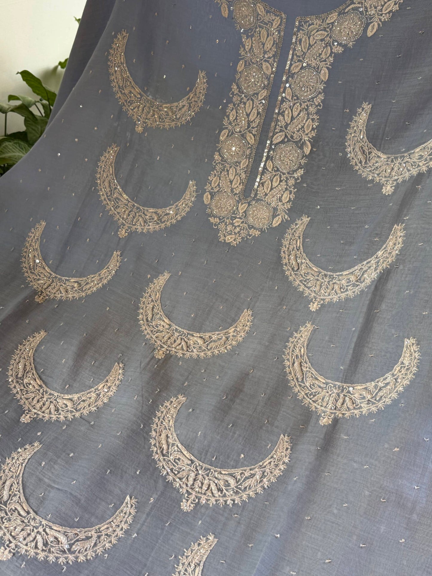 Powder Blue Crescent Chandbala Chikankari Unstitched Fabric