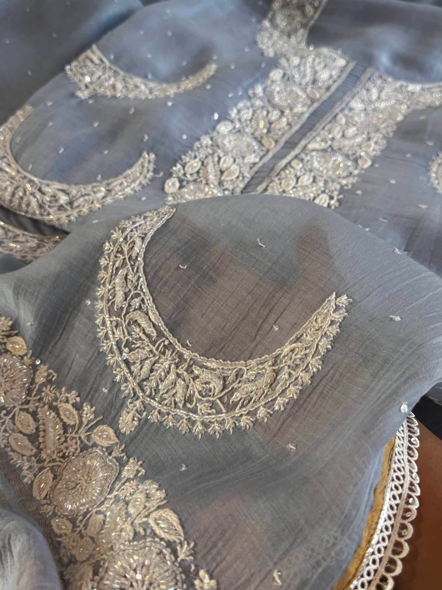 Powder Blue Crescent Chandbala Chikankari Unstitched Fabric