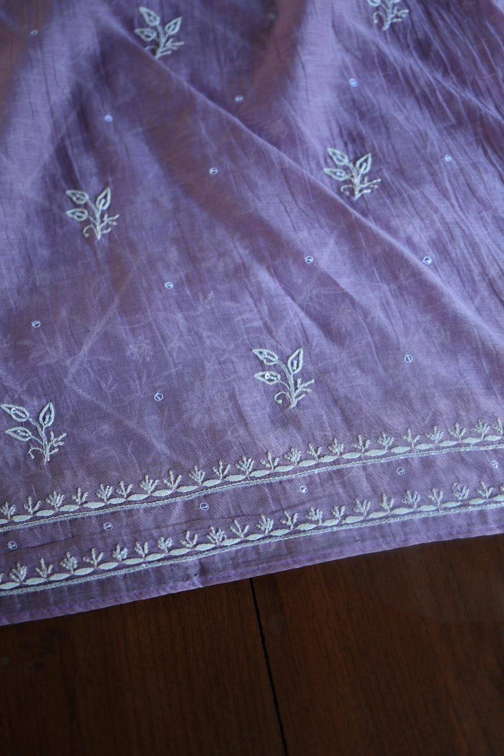 Purple Mal Chanderi Silk Chikankari With Sequins Unstitched Kurta Dupatta Set