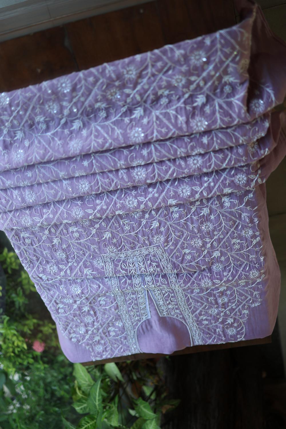 Purple Mal Chanderi Silk Chikankari With Sequins Unstitched Kurta Dupatta Set