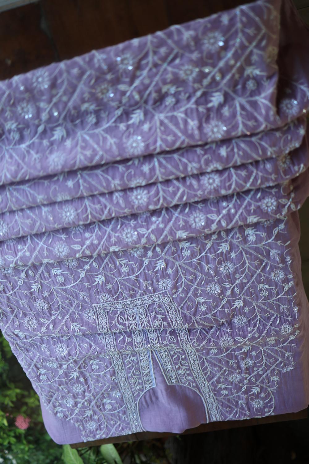 Purple Mal Chanderi Silk Chikankari With Sequins Unstitched Kurta Dupatta Set