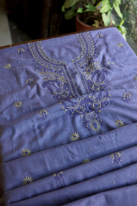 Purple Shade Jamdani X Chikankari Unstitched Fabric