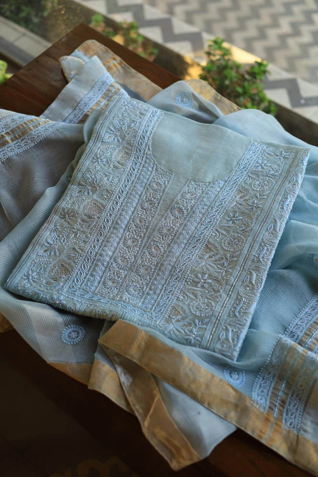 Light Blue Rasm Chanderi Highlights Fabrics