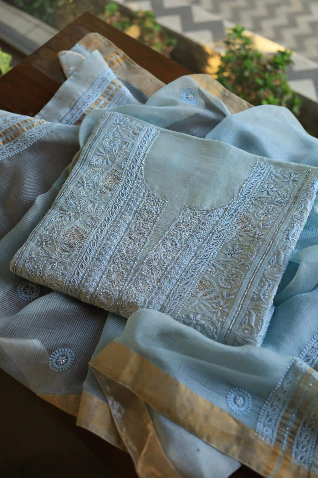 Light Blue Rasm Chanderi Highlights Fabrics