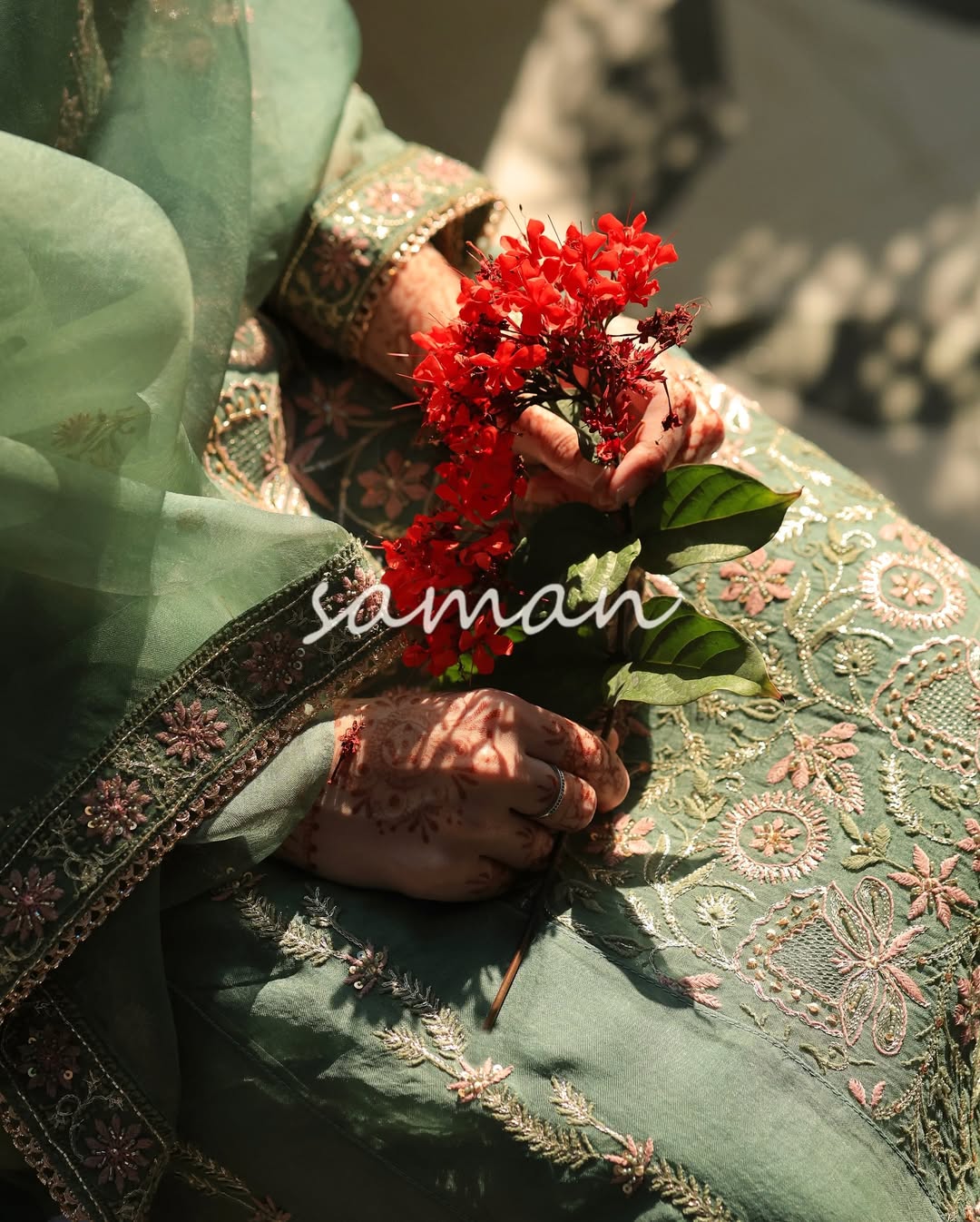Raw Mango Green Noor Organza Chikankari Anarkali With Dupatta
