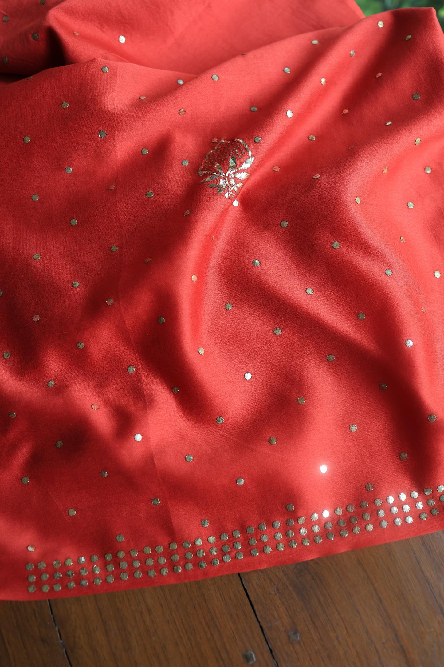 Red Chanderi Silk Mukaish Badla Unstitched Fabrics