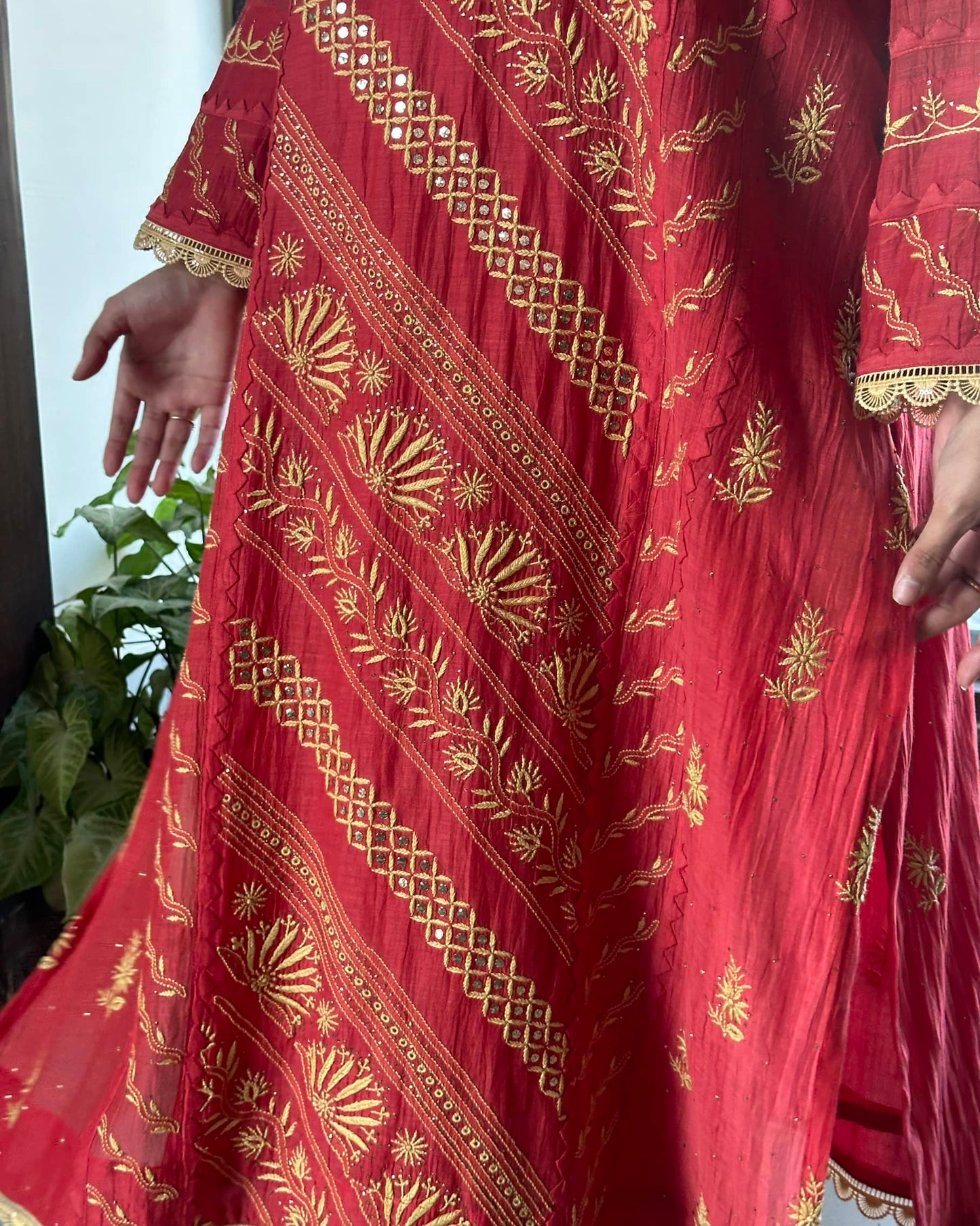 Malmal Mukaish Kamdani Chikankari Stitched Kurtas Dupatta Set