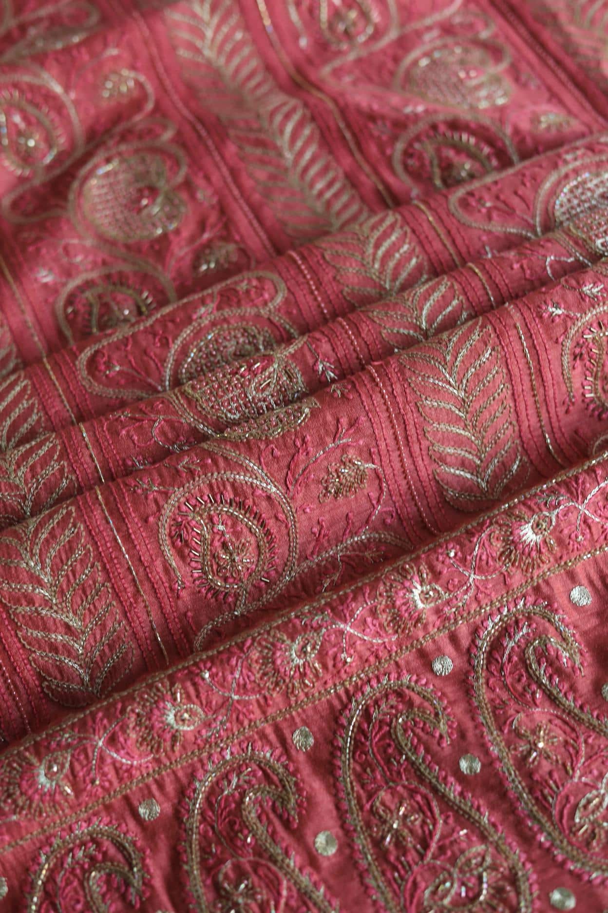 Carrot Pink Pink Moonga Silk Chikankari Unstitched Fabric
