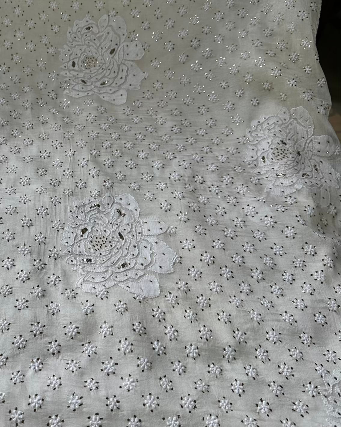Rose Motifs Noor Organza White Chikankari Saree