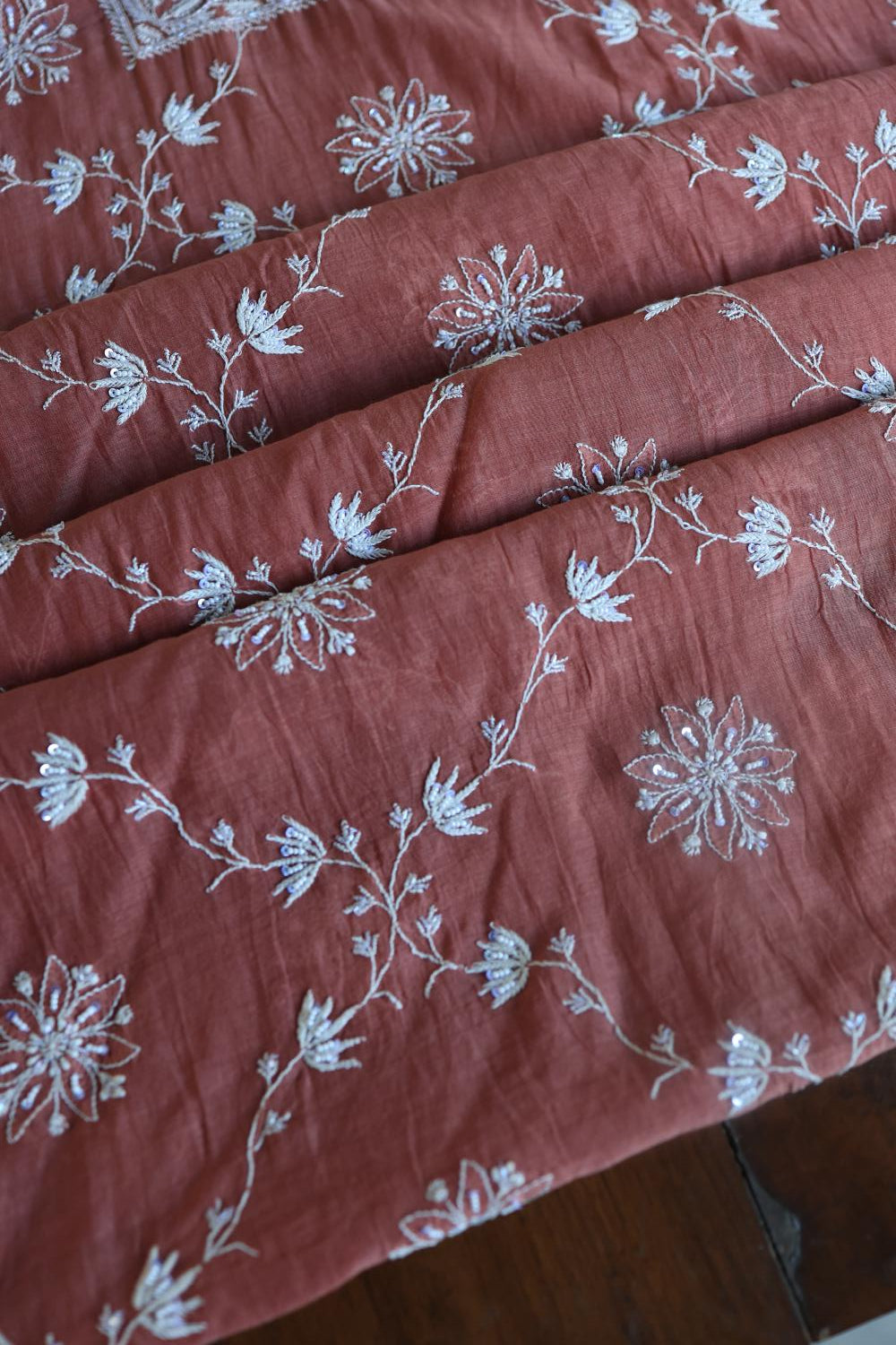 Rose Taupe Mal Chanderi Silk Chikankari With Sequins Unstitched Kurta Dupatta Set