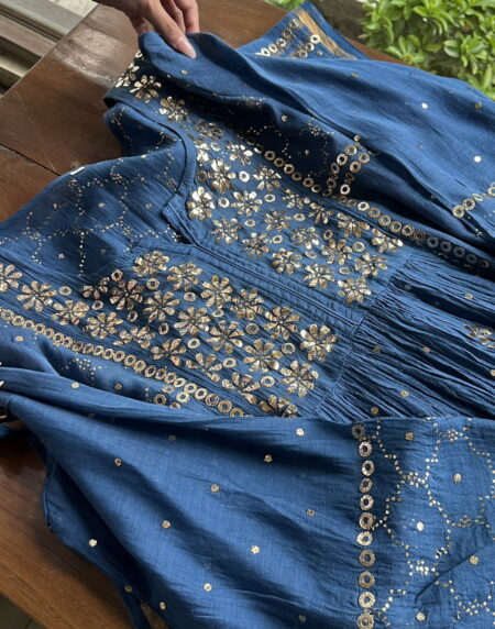 Royal Blue Mukaish Mul Chanderi Silk Dress