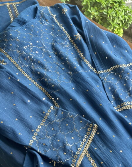 Royal Blue Mukaish Mul Chanderi Silk Dress