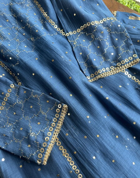 Royal Blue Mukaish Mul Chanderi Silk Dress
