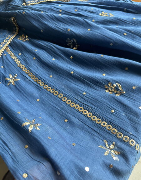Royal Blue Mukaish Mul Chanderi Silk Dress