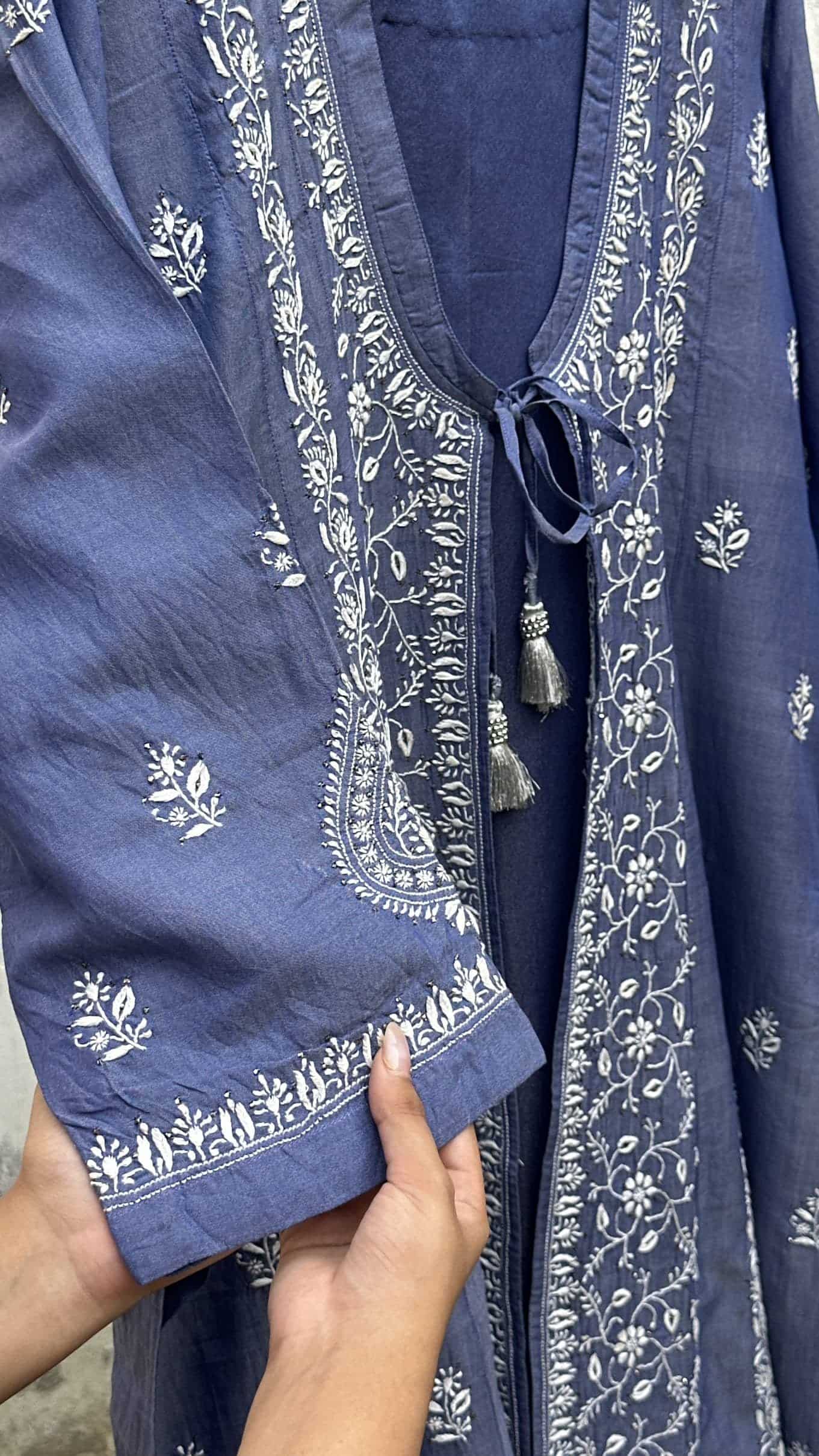 Royal Blue SICO Mal Chikankari Kurta With Mukaish Kamdani – Ready to Wear