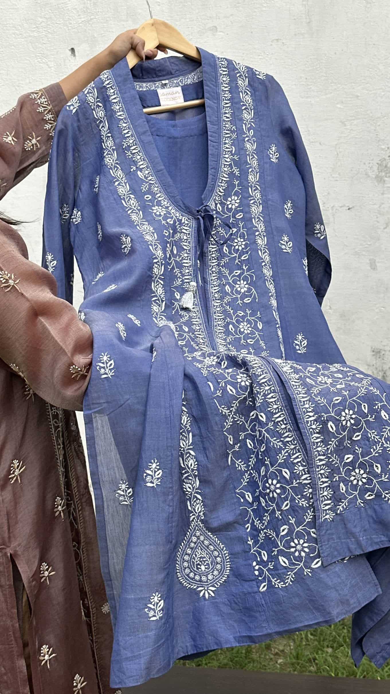 Royal Blue SICO Mal Chikankari Kurta With Mukaish Kamdani – Ready to Wear