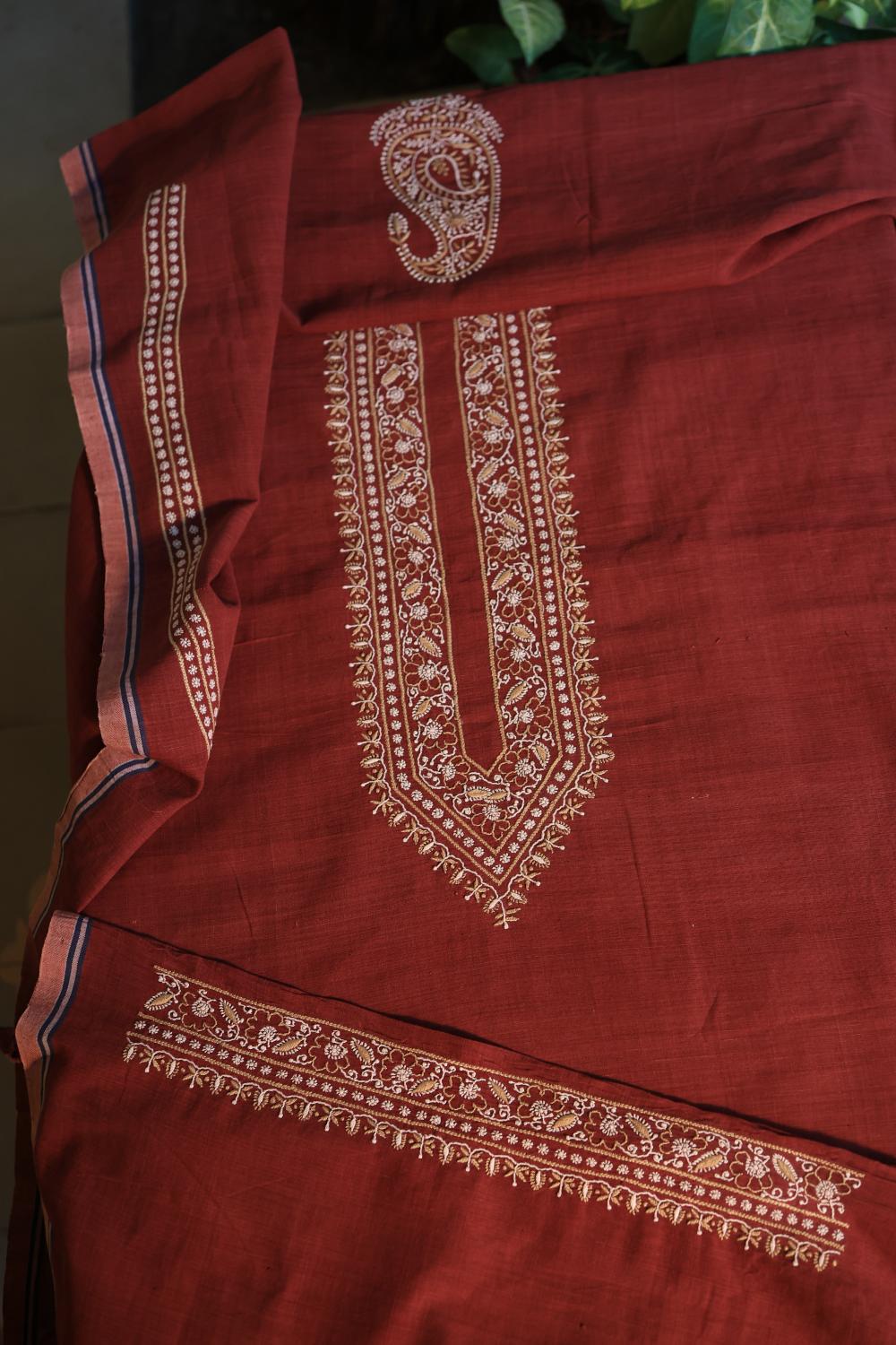 Maroon Malkha Handspun Khadi Kurtas Unisex Fabric