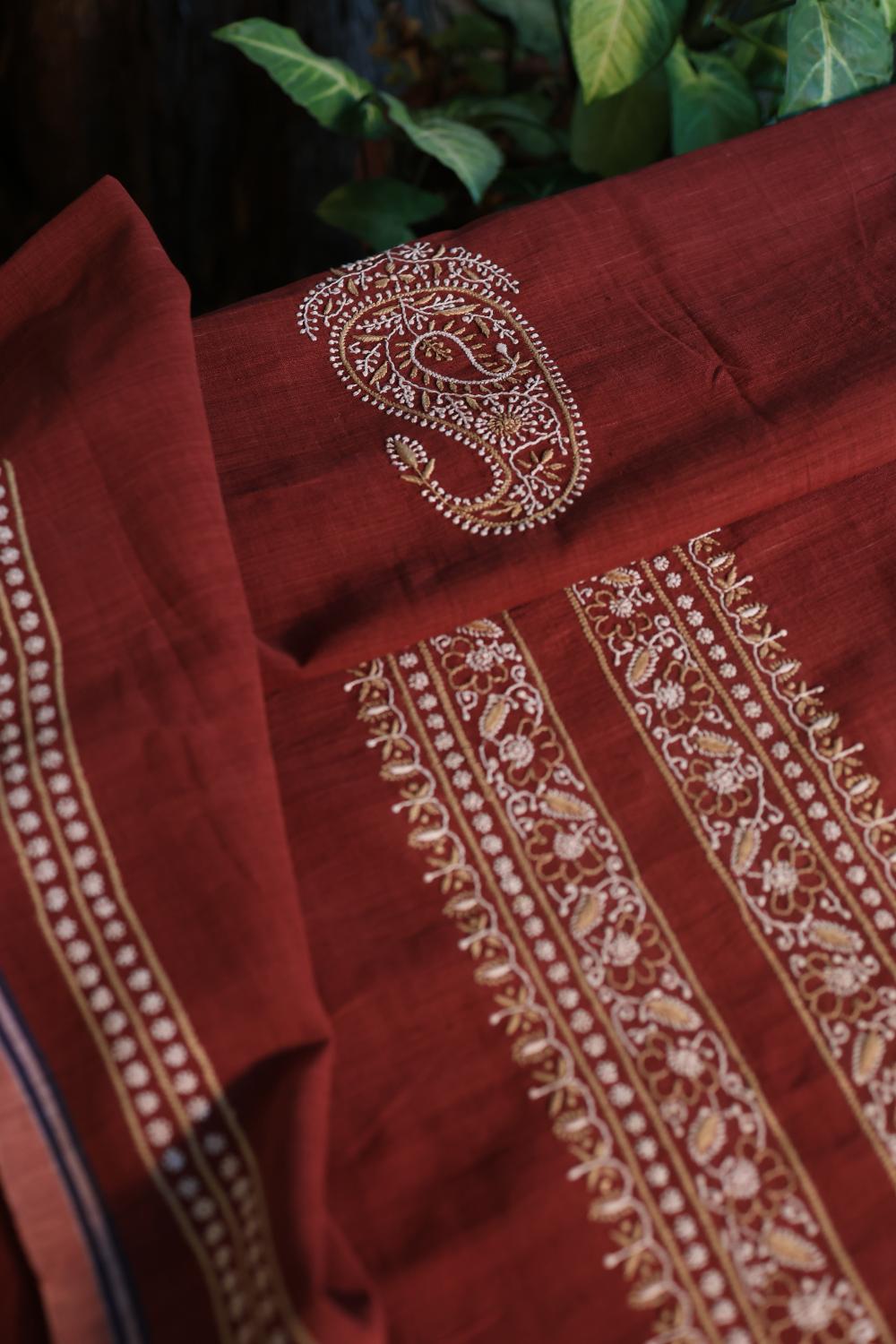 Maroon Malkha Handspun Khadi Kurtas Unisex Fabric