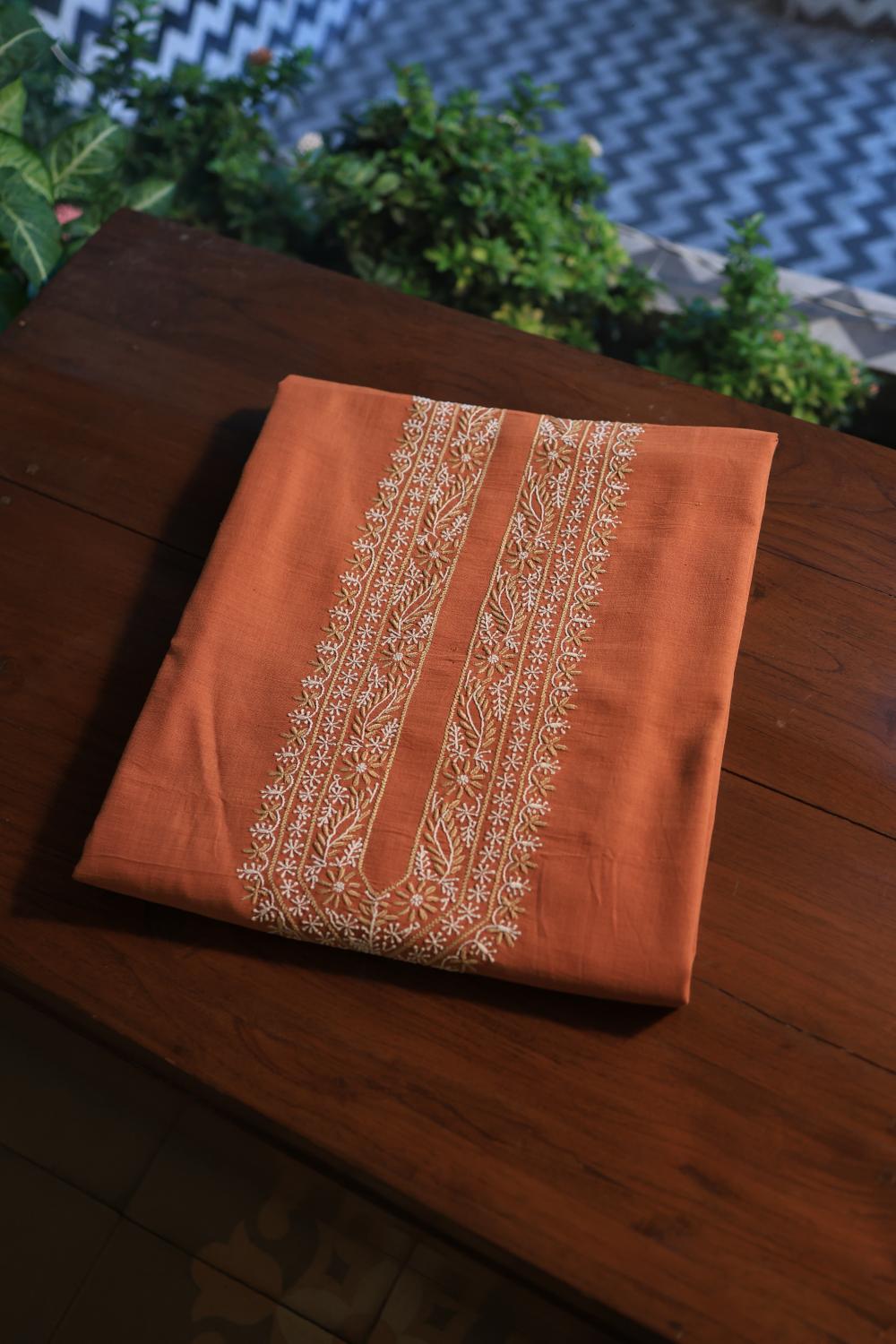 Rust Malkha Handspun Khadi Kurtas Unisex Fabric