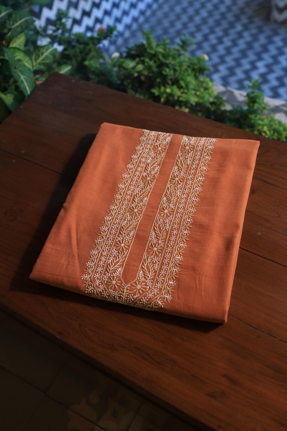 Rust Malkha Handspun Khadi Kurtas Unisex Fabric