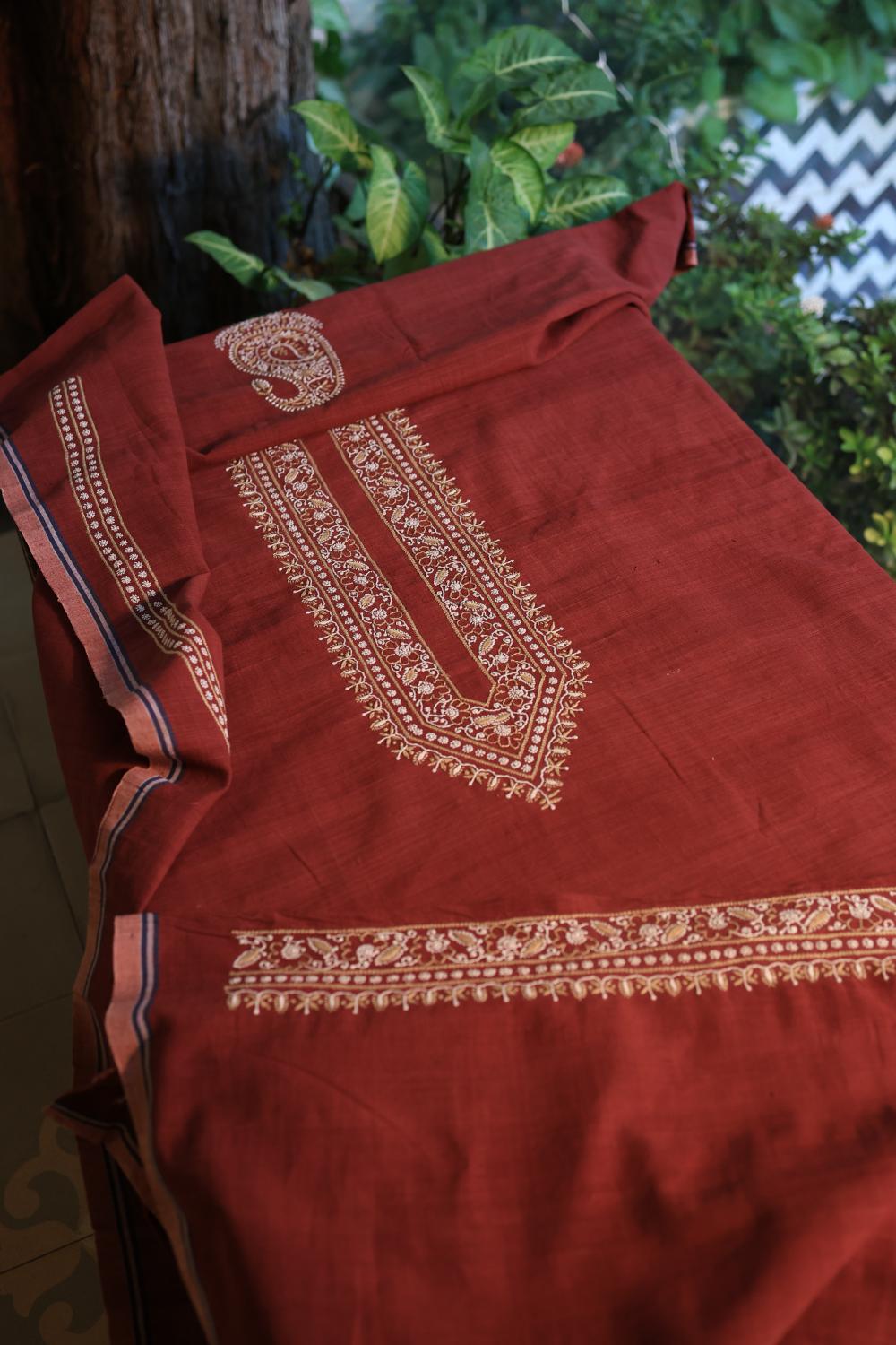 Maroon Malkha Handspun Khadi Kurtas Unisex Fabric
