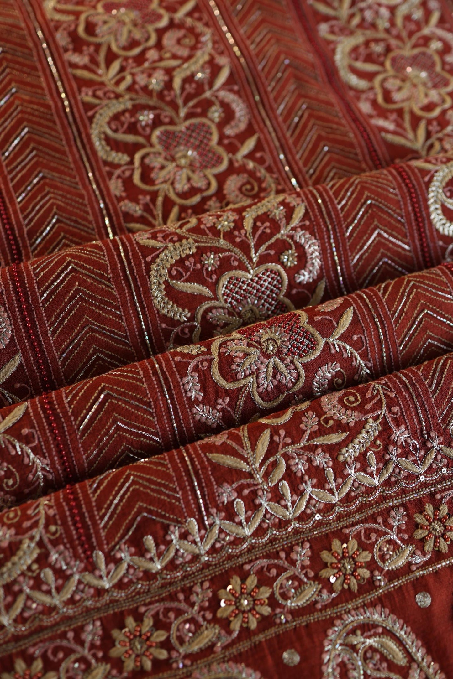 Rust Orange Moonga Silk Chikankari Unstitched Fabric