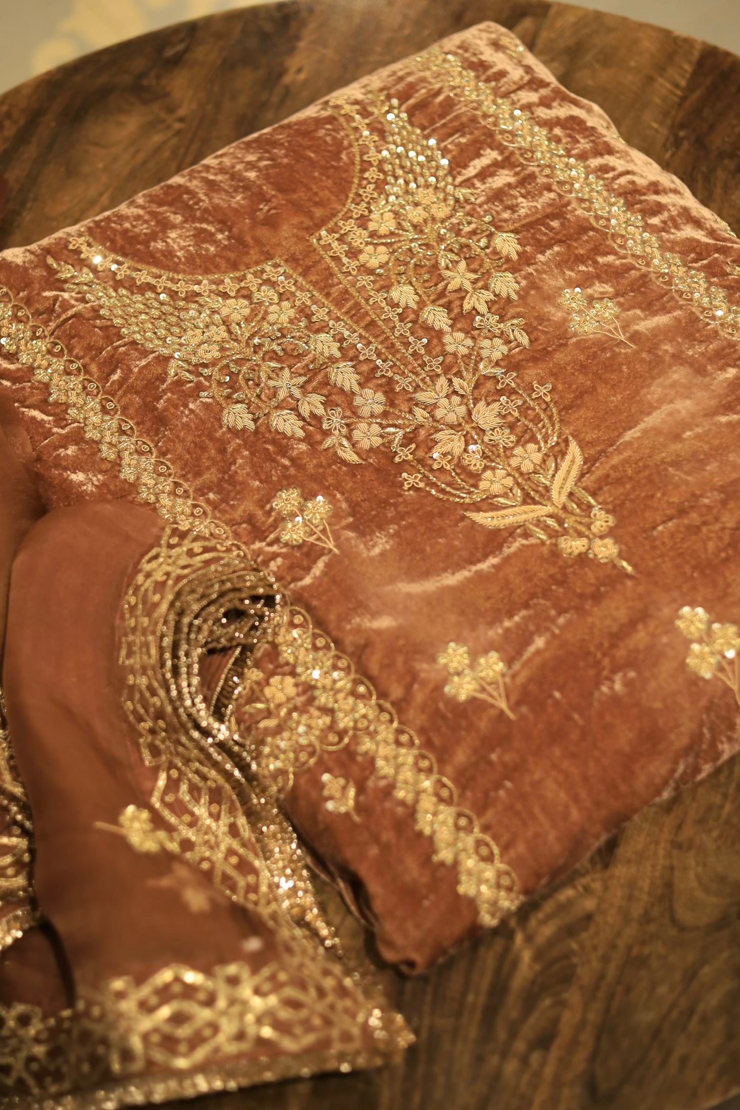 Rust Shade | Saman Velvet Ready To Wear Kurta Set