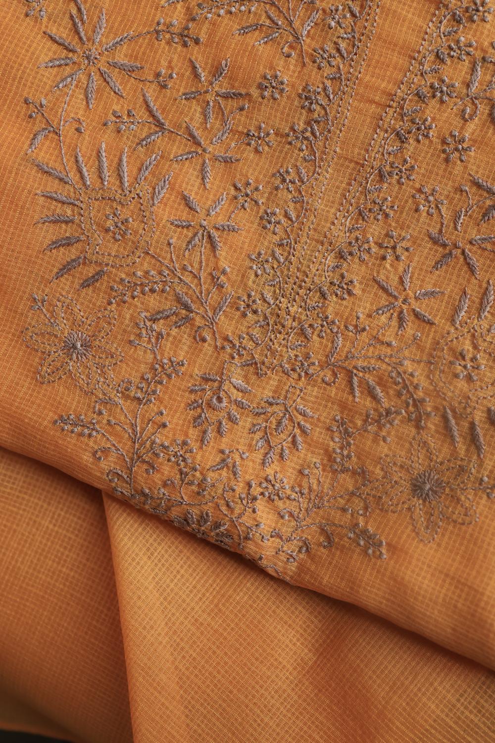 Salmon Peach Kota Chikankari Unstitched Fabric