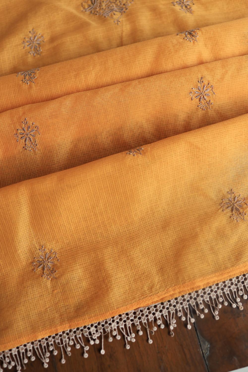 Salmon Peach Kota Chikankari Unstitched Fabric