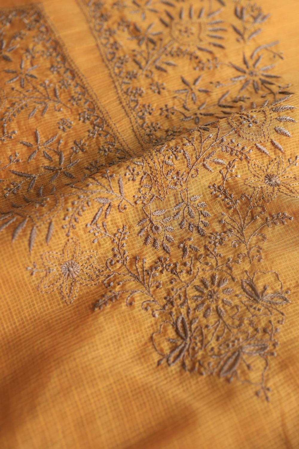 Salmon Peach Kota Chikankari Unstitched Fabric