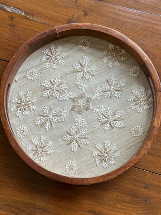 Saman Natural Beige Silk Chikankari Tray with Zari Work
