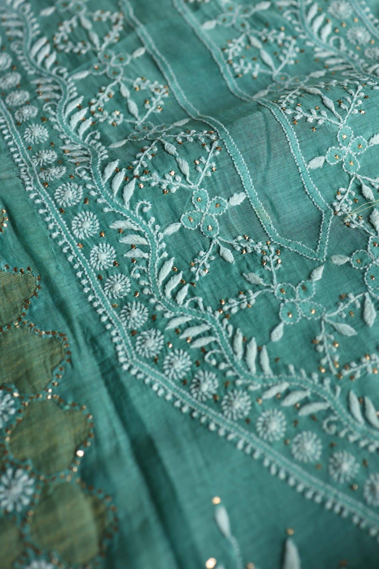 Sea Green Daraz Chanderi Chikankari Kurta Fabrics