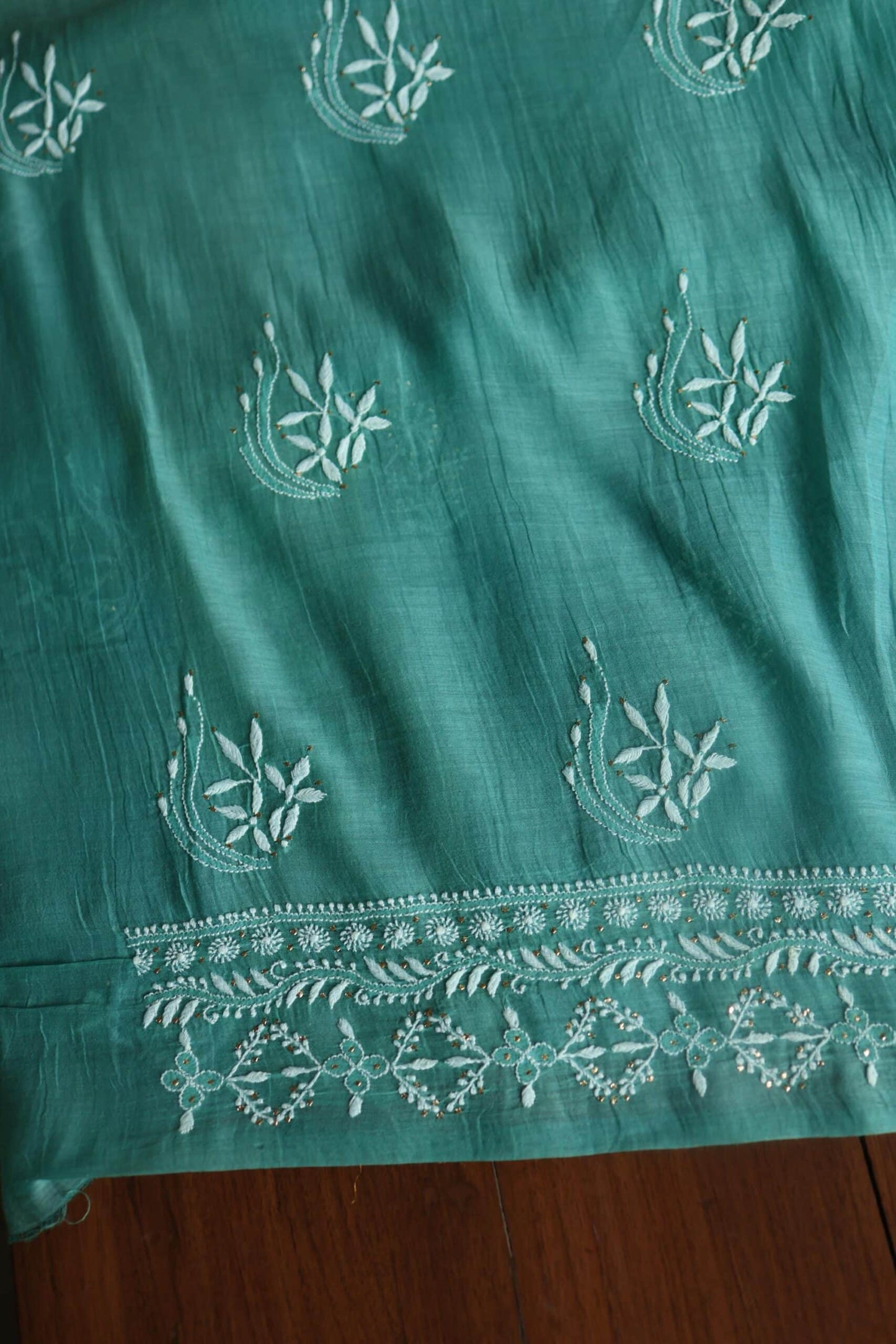 Sea Green Daraz Chanderi Chikankari Kurta Fabrics