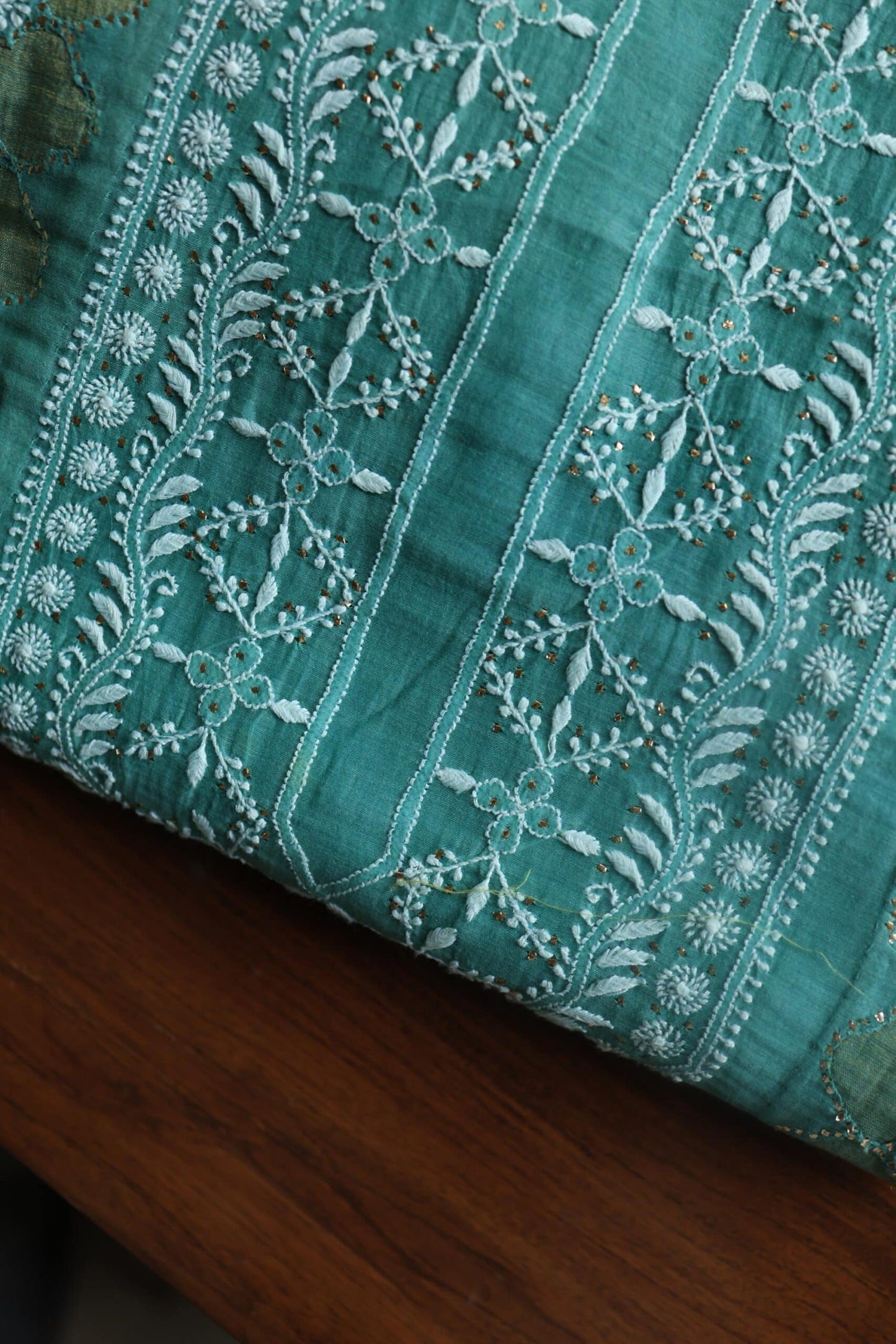 Sea Green Daraz Chanderi Chikankari Kurta Fabrics