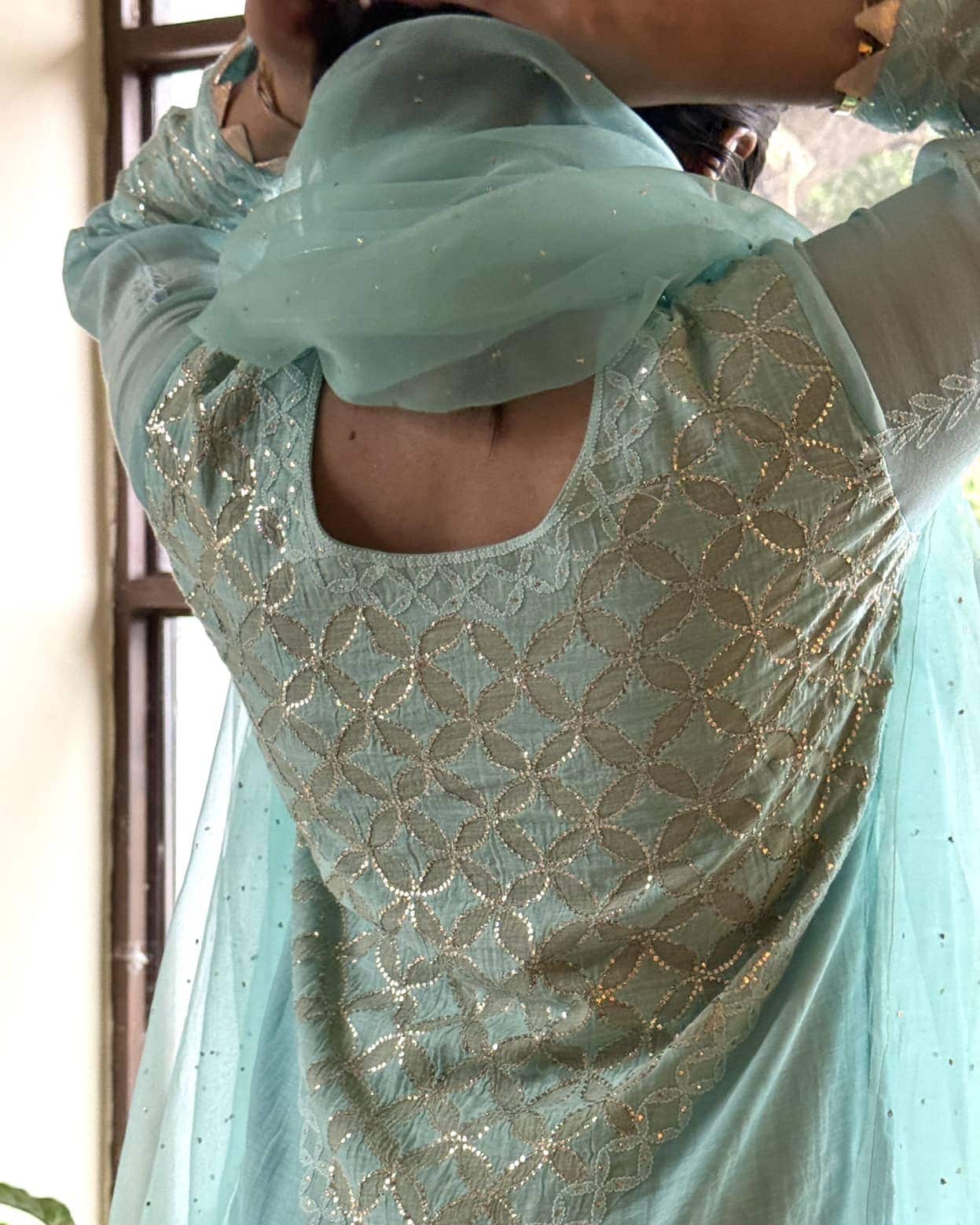 Sea Green Daraz Applique Chikankari Mukaish Kurta Dupatta Set