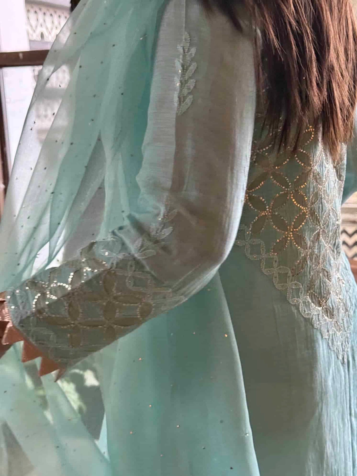 Sea Green Daraz Applique Chikankari Mukaish Kurta Dupatta Set