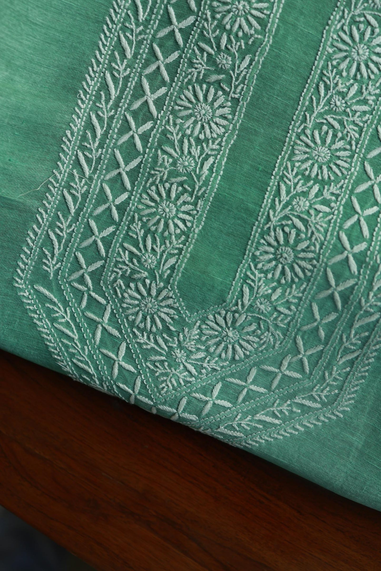 Sea Green Linen Chikankari Unstitched Men's Kurtas Fabric