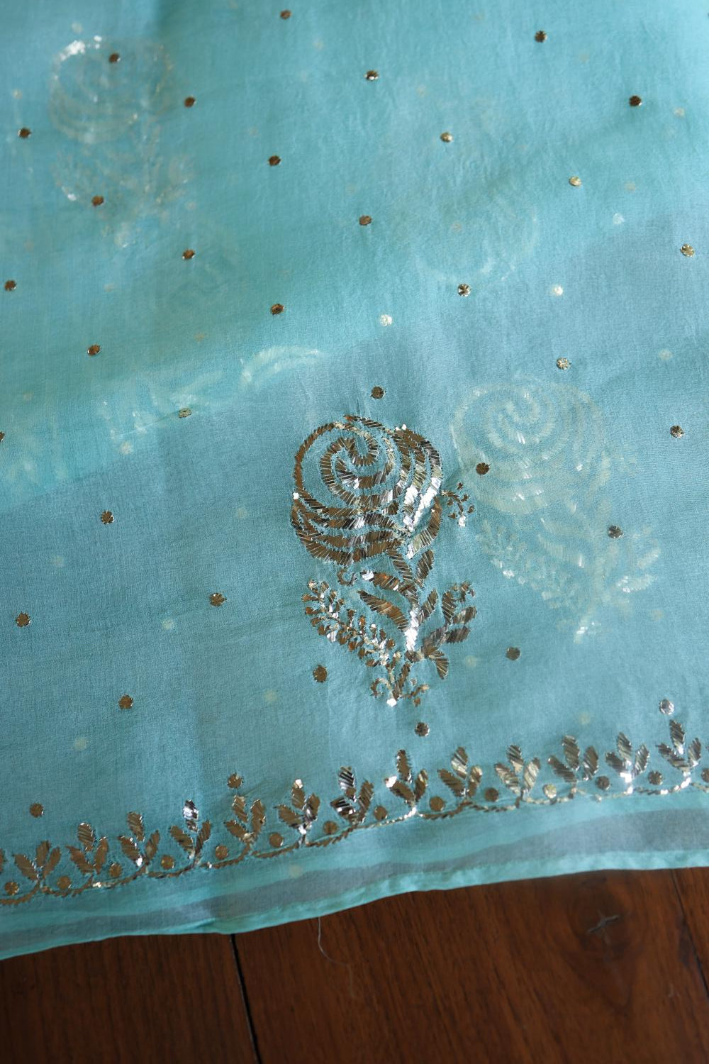 Sea Green Noor Organza Silk Mukaish Badla Unstitched Kurta Dupatta Set