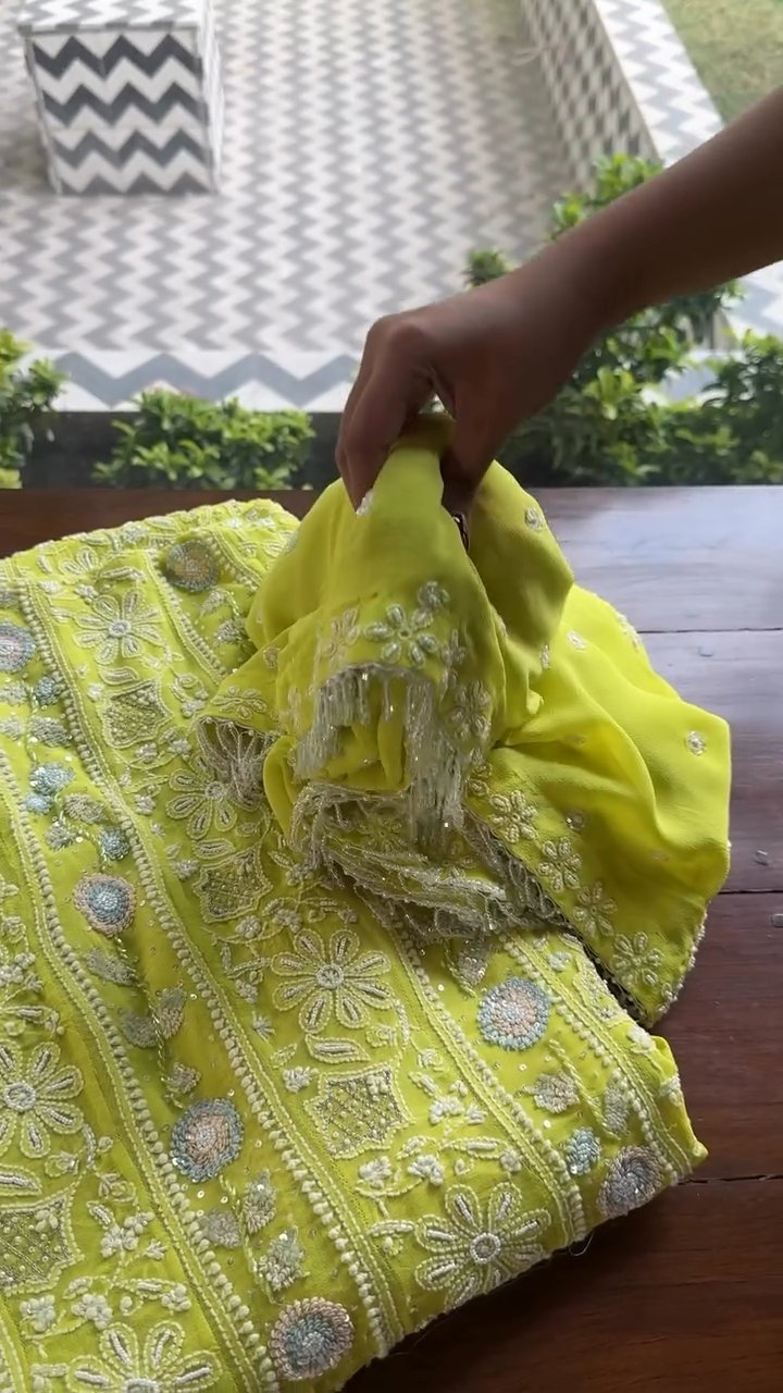 Semi Stitched Georgette Multi - Zardosi Chikankari Anarkali | Lime Neon