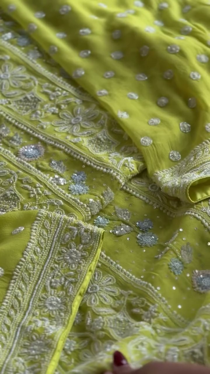 Semi Stitched Georgette Multi - Zardosi Chikankari Anarkali | Lime Neon