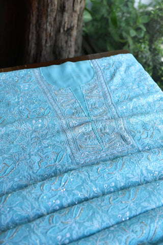Sky Blue Superfine Pure Georgette Chikankari Kurta Set