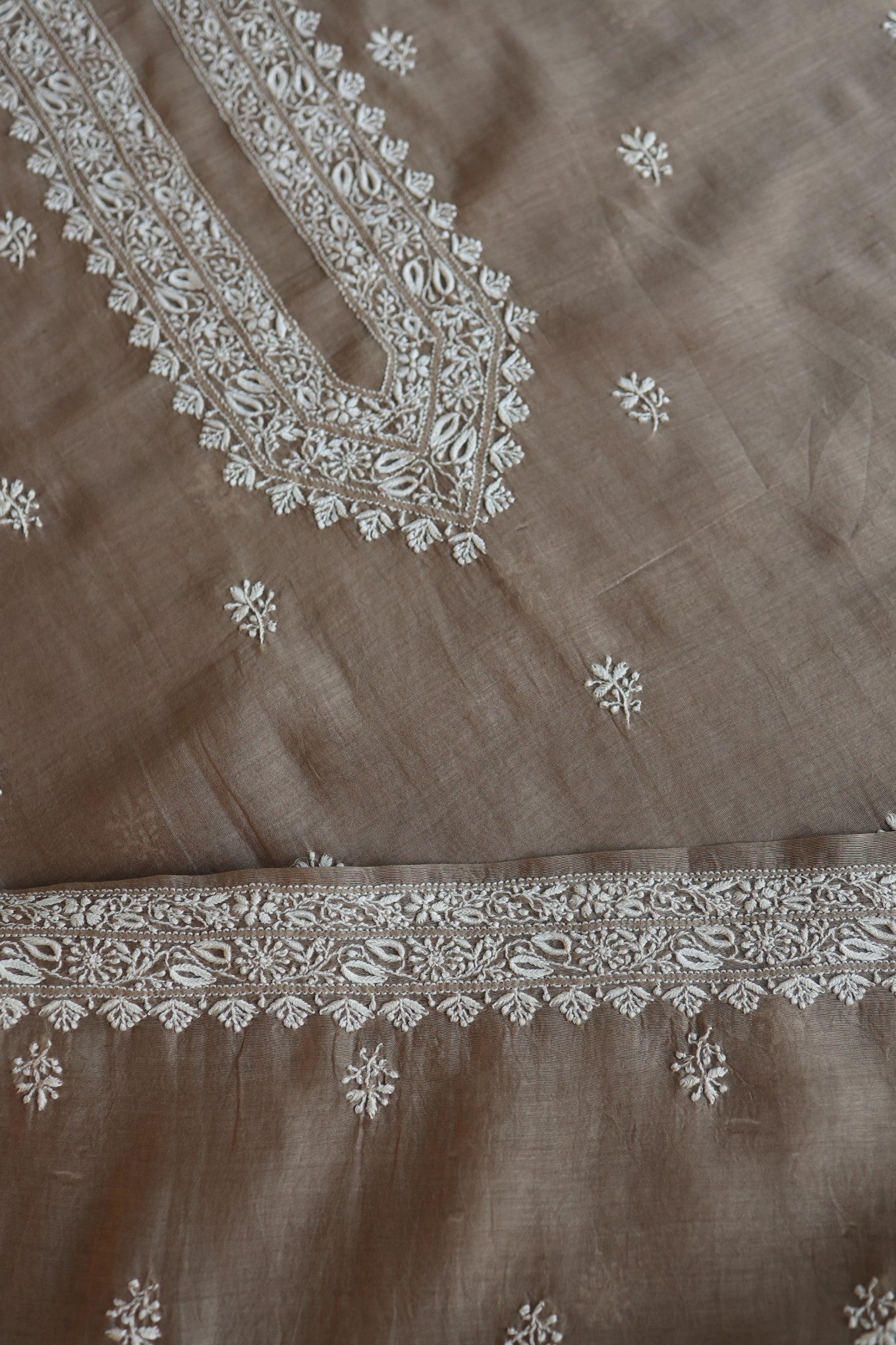 Smokey Grey Mulmul Chikankari Unstitched Men's Kurtas Fabric