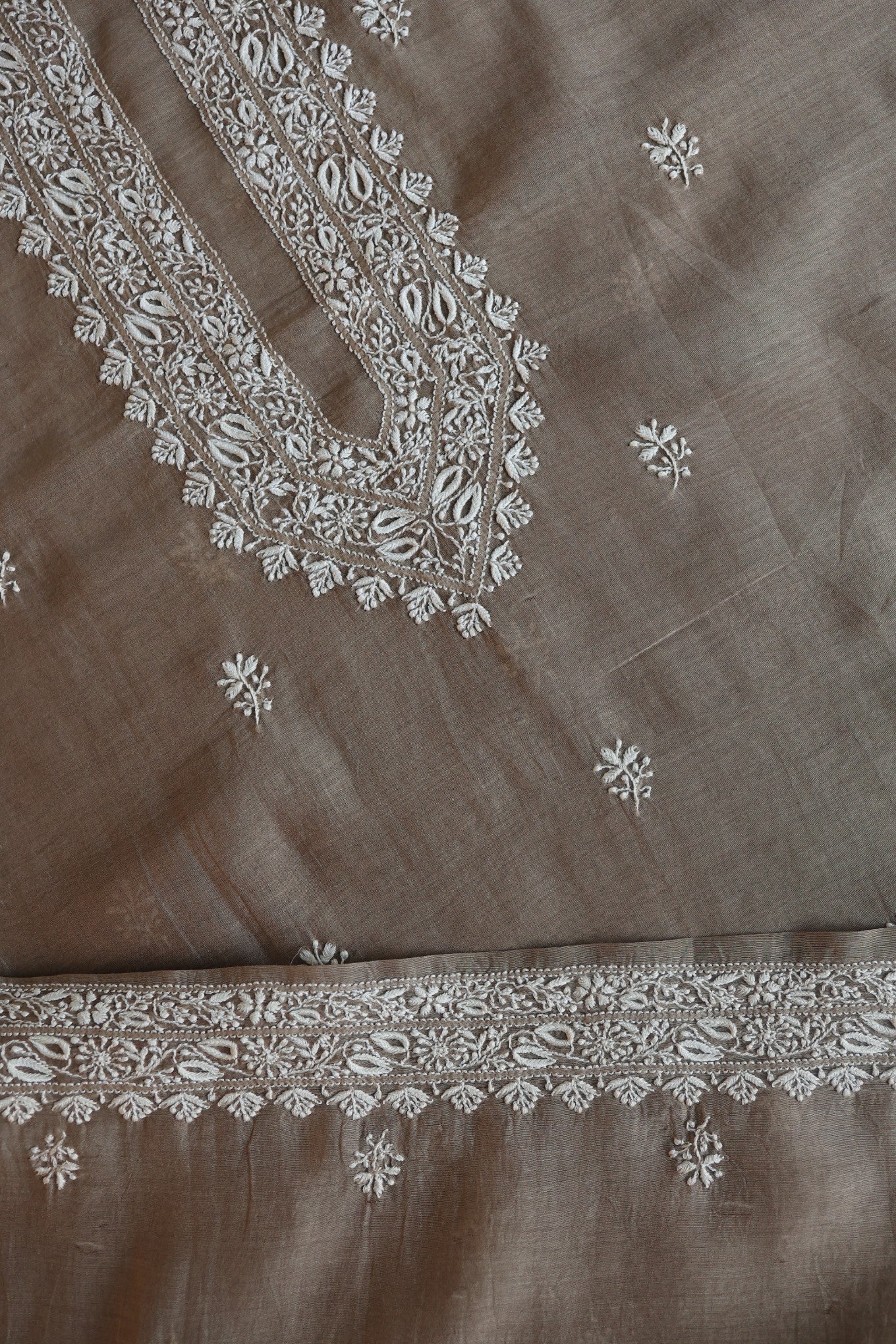 Smokey Grey Mulmul Chikankari Unstitched Men's Kurtas Fabric