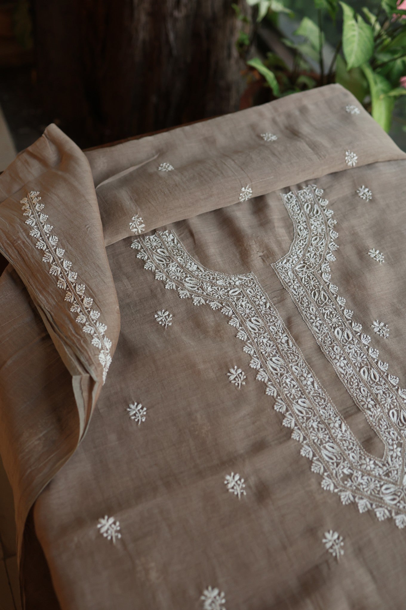 Smokey Grey Mulmul Chikankari Unstitched Men's Kurtas Fabric