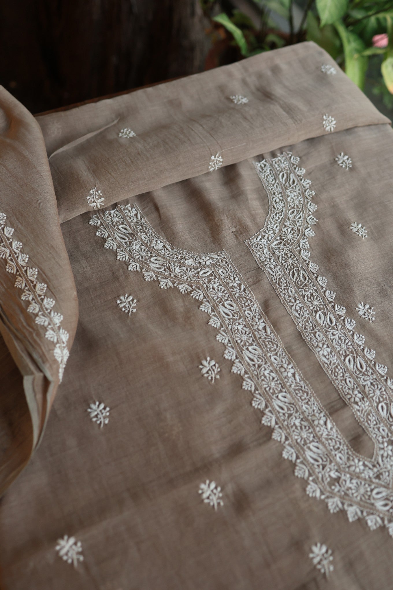 Smokey Grey Mulmul Chikankari Unstitched Men's Kurtas Fabric
