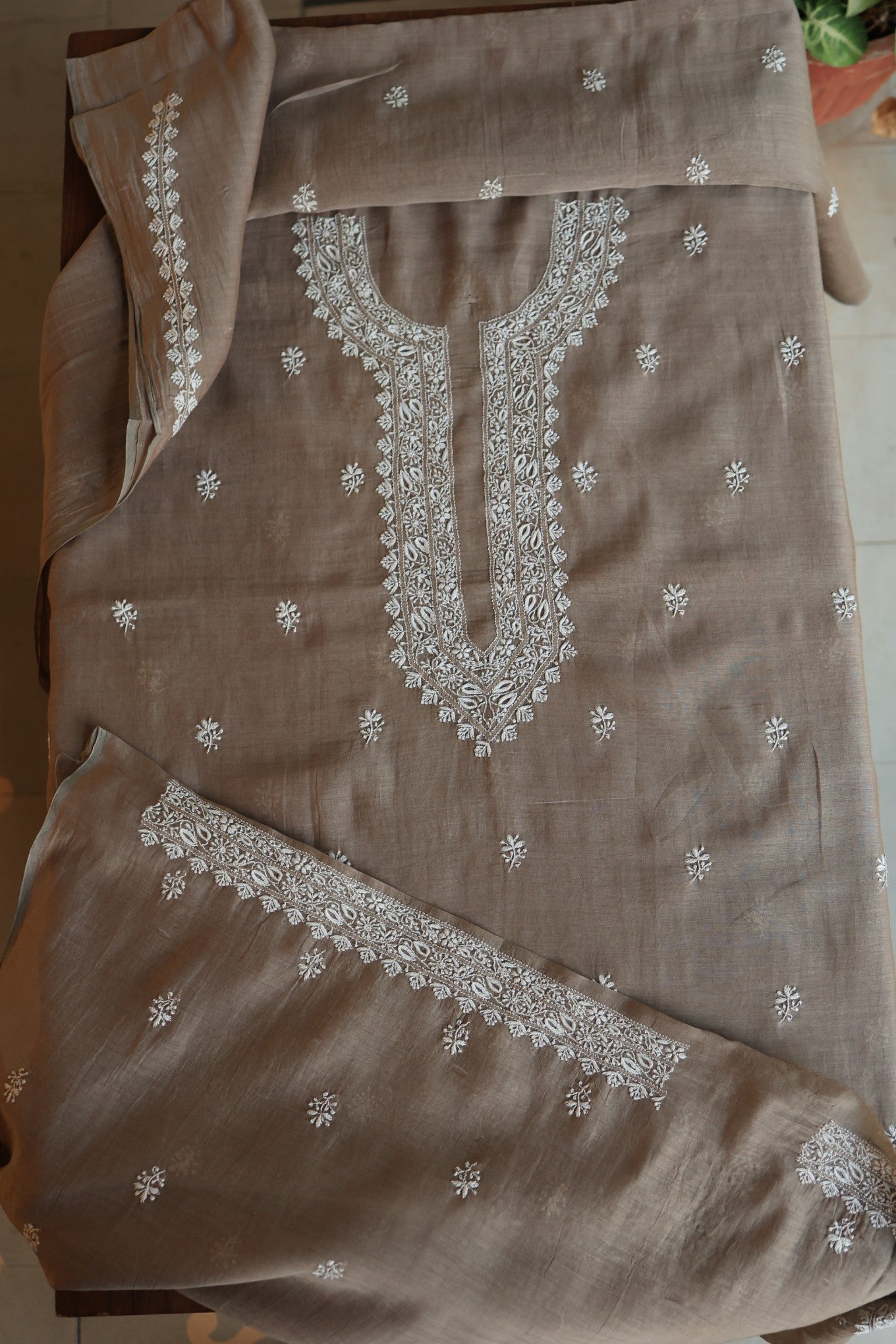 Smokey Grey Mulmul Chikankari Unstitched Men's Kurtas Fabric