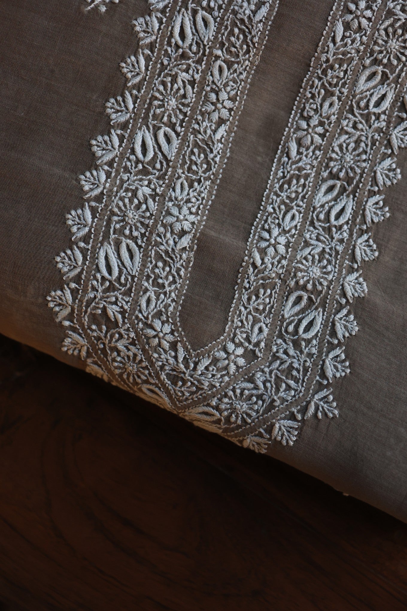 Smokey Grey Mulmul Chikankari Unstitched Men's Kurtas Fabric