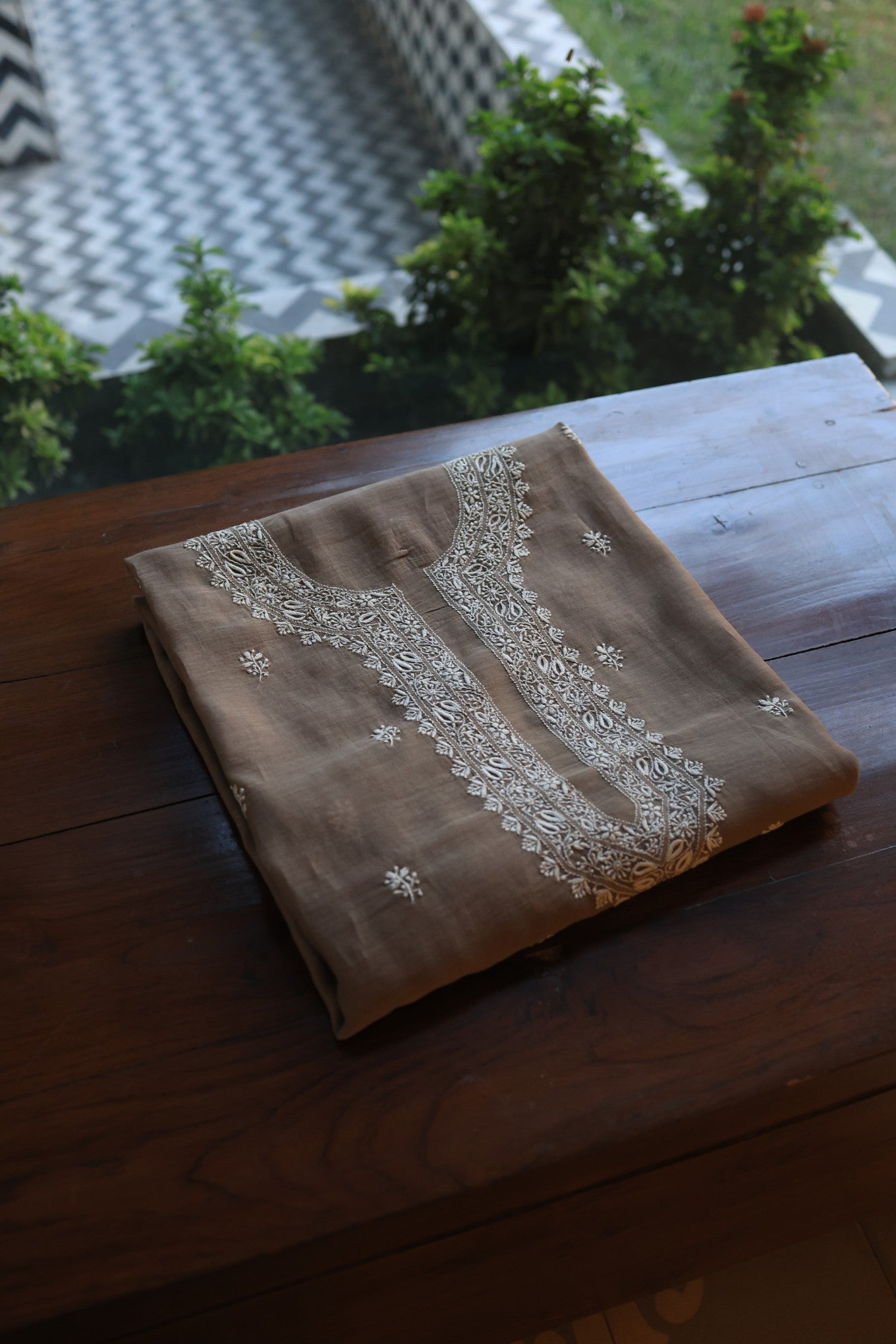 Smokey Grey Mulmul Chikankari Unstitched Men's Kurtas Fabric