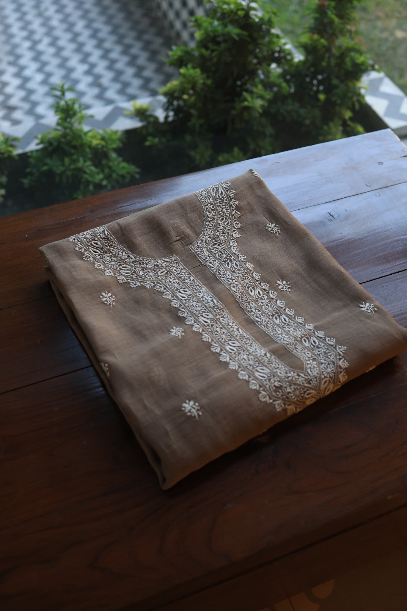 Smokey Grey Mulmul Chikankari Unstitched Men's Kurtas Fabric