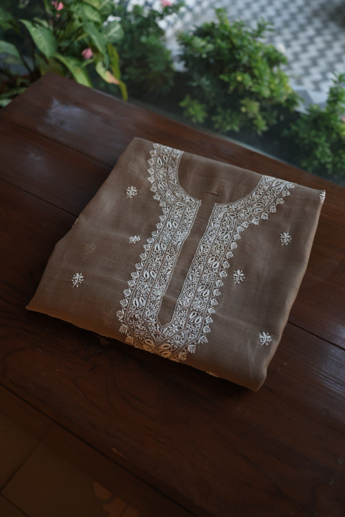 Smokey Grey Mulmul Chikankari Unstitched Men's Kurtas Fabric
